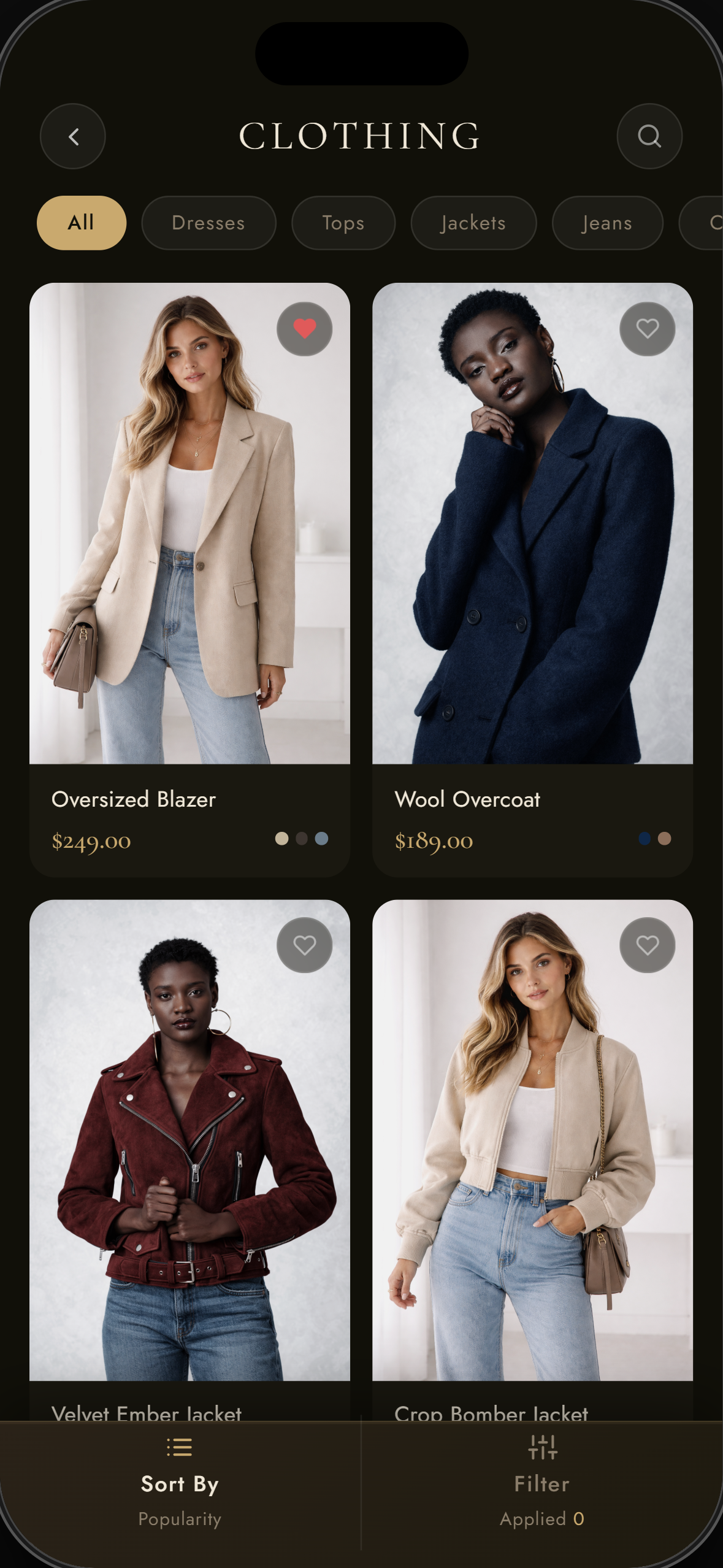 E-commerce category screen